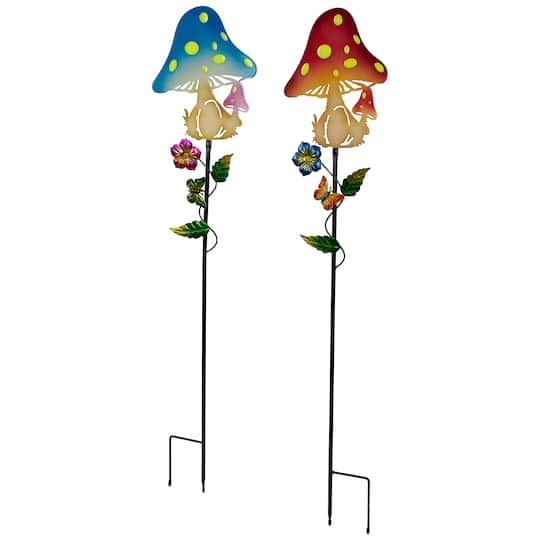 3ft. Solar Powered Mushroom Outdoor Garden Stakes, 2ct.